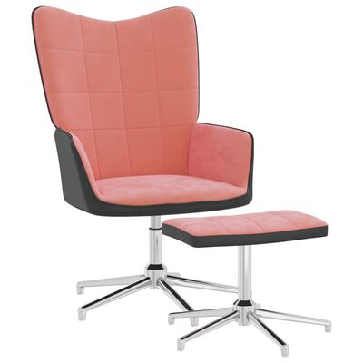 vidaXL atpūtas krēsls ar kāju balstu, rozā, samts un PVC