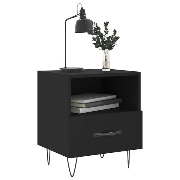 vidaXL naktsskapī&scaron;i, 2 gab., melni, 40x35x47,5 cm, inženierijas koks