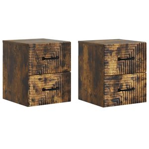 vidaXL Sienā stiprināms nakts skapis ar atvilktni 2 pcs Kūpināts ozols