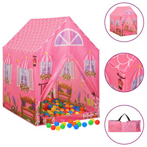 vidaXL rotaļu telts ar 250 bumbiņām, 69x94x104 cm, rozā