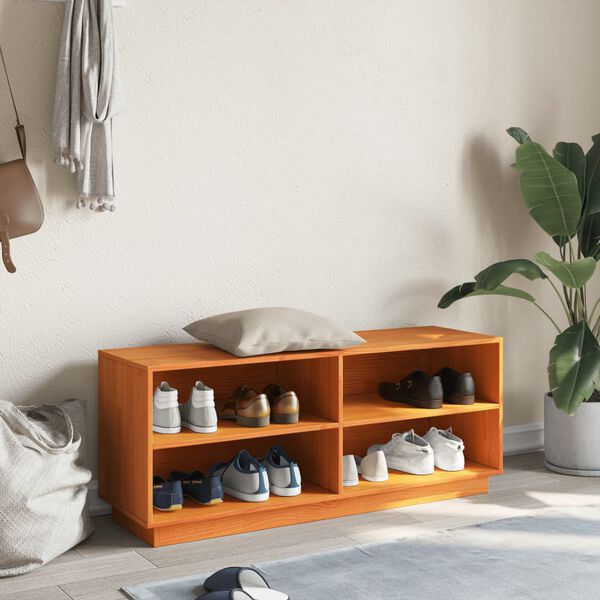 vidaXL apavu skapītis, vaska brūns, 110x34x45 cm, priedes masīvkoks