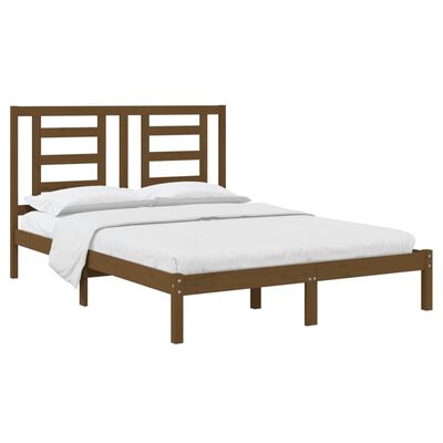 vidaXL gultas rāmis, brūns, priedes masīvkoks, 135x190 cm, divvietīgs