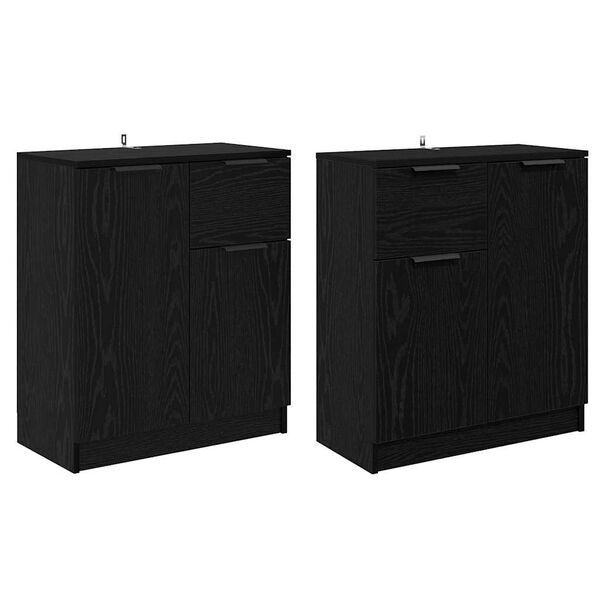 vidaXL Sānu skapji ar atvilktni 2 pcs Melns ozolkoks 60 x 30 x 70 cm