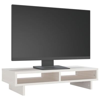 vidaXL monitora paliktnis, balts, 60x27x14 cm, priedes masīvkoks
