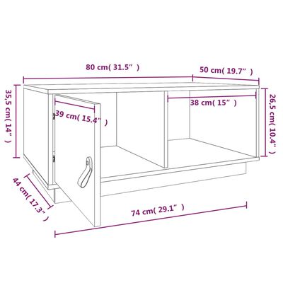 vidaXL kafijas galdiņš, balts, 80x50x35,5 cm, priedes masīvkoks