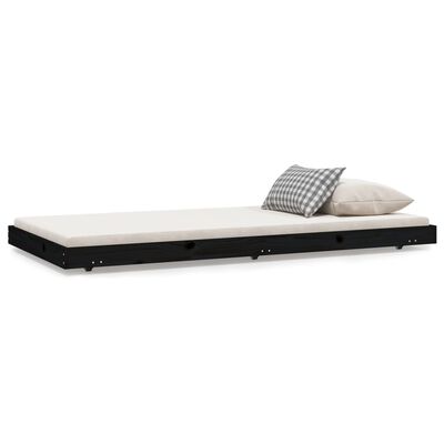 vidaXL gultas rāmis, melns, 90x190 cm, priedes masīvkoks