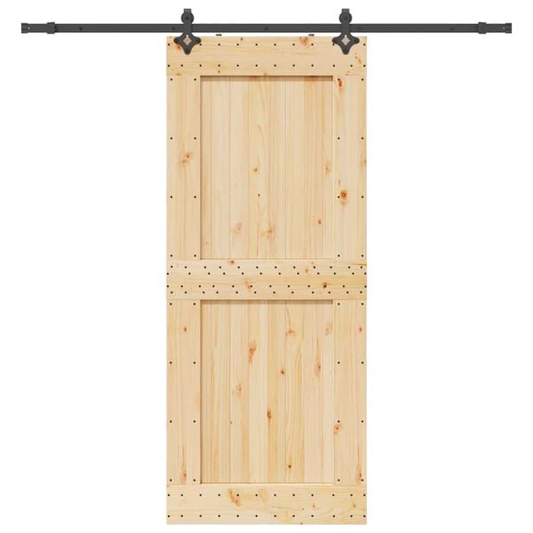 vidaXL bīdāmās durvis ar stiprinājumiem, 95x210 cm, priedes masīvkoks