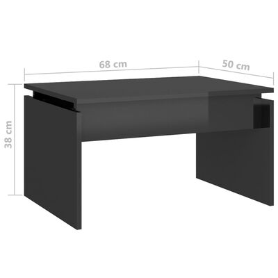 vidaXL kafijas galdiņš, spīdīgi pelēks, 68x50x38 cm, skaidu plāksne