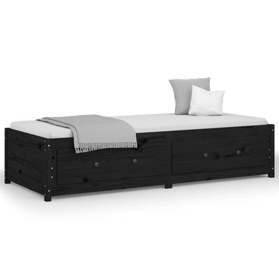vidaXL gulta, melna, 90x190 cm, vienvietīga, priedes masīvkoks
