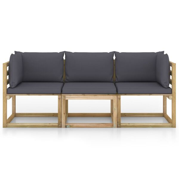 vidaXL 3-vietīgs dārza dīvāns ar antracītpelēkiem spilveniem