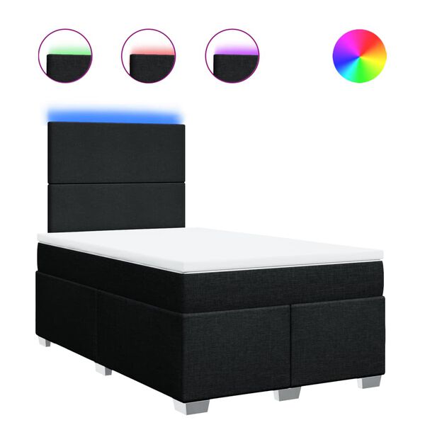 vidaXL atsperu gulta ar matraci, melns audums, 120x190 cm