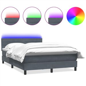 vidaXL atsperu gulta ar matraci, LED, tum&scaron;i pelēka samts, 160x210 cm