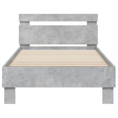 vidaXL gultas rāmis ar galvgali un LED, betona pelēks, 75x190 cm