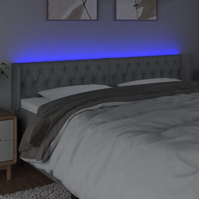 vidaXL gultas galvgalis ar LED, 203x16x78/88 cm, gaiši pelēks audums