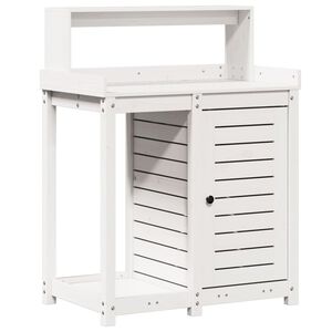 vidaXL stādī&scaron;anas galds ar plauktiem, balts, 82,5x50x109,5 cm, priede