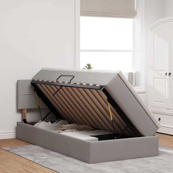 vidaXL Gulta ar uzglabā&scaron;anas vietu un LED Pelēkbrūna 90 x 190 cm