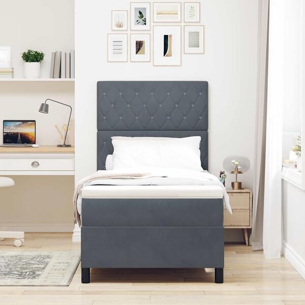 vidaXL Kastītes atsperu gulta Tum&scaron;i pelēks 100 x 200 cm audums