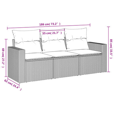vidaXL 3-daļīgs dārza dīvānu komplekts ar matračiem, PE rotangpalma