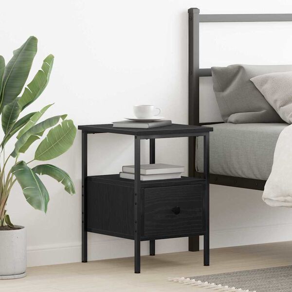 vidaXL Nakts skapītis Melns ozolkoks 34 x 36 x 50 cm Inženierijas koks