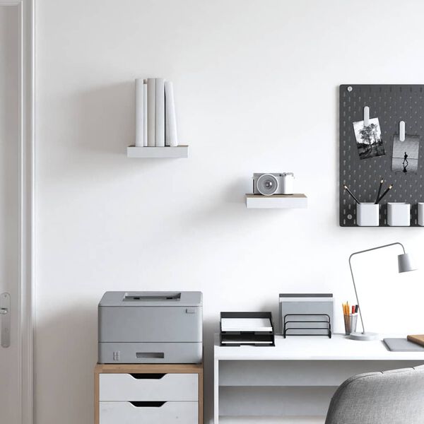 vidaXL sienas plaukti, 2 gab., balti, ozolkoka, 23x23,5x3,8 cm, MDF