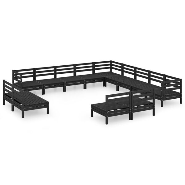 vidaXL 13-daļīgs dārza atpūtas mēbeļu komplekts, melns priedes koks