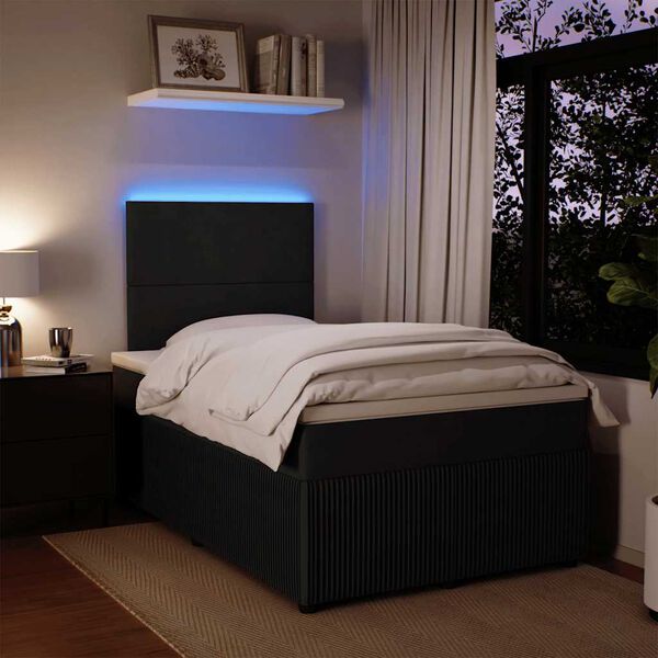 vidaXL atsperu gulta ar matraci, melna samts, 120x200 cm