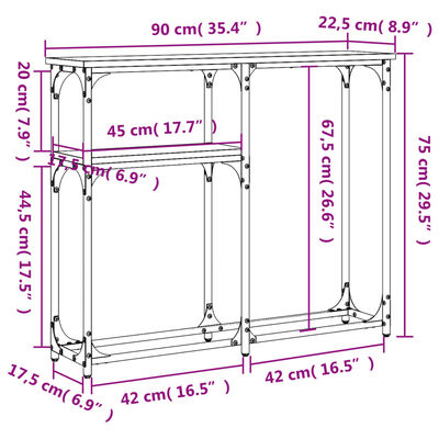 vidaXL konsoles galdiņš, melns, 90x22,5x75 cm, inženierijas koks