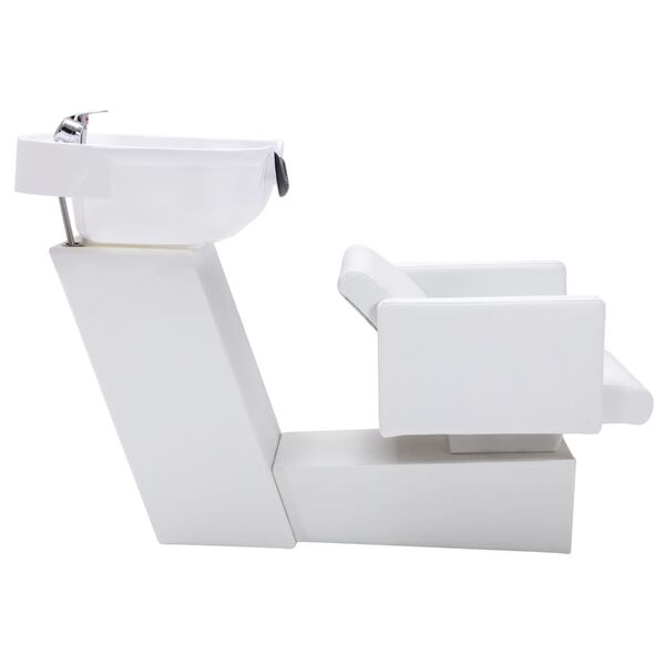 vidaXL frizieru krēsls ar izlietni, balts, 129x59x82 cm, mākslīgā āda