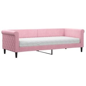 vidaXL dīvāngulta ar matraci, rozā samts, 80x200 cm