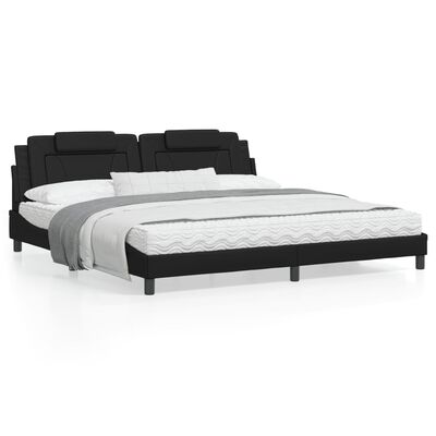 vidaXL gultas rāmis ar LED, melns, 200x200 cm, mākslīgā āda