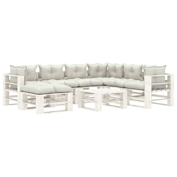 vidaXL 8-daļīgs dārza pale&scaron;u mēbeļu komplekts, bē&scaron;i matrači, koks