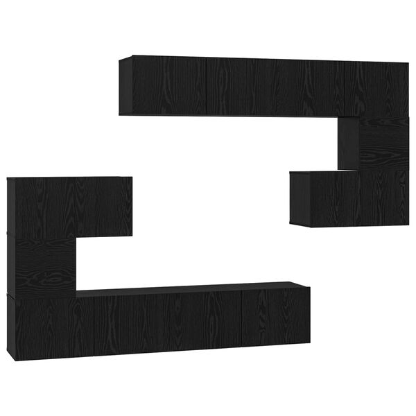 vidaXL TV skapī&scaron;u komplekts 8 pcs Melns ozolkoks Inženierijas koks