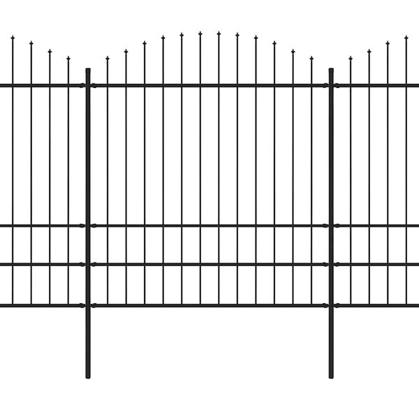 vidaXL dārza žogs ar &scaron;ķēpu galiem, tērauds, 537x200 cm, melns
