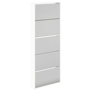 vidaXL apavu plaukts, 5 nodalījumi, spogulis, 63x17x169,5 cm, balts