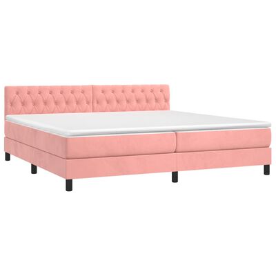 vidaXL atsperu gulta ar matraci, LED, rozā samts, 200x200 cm
