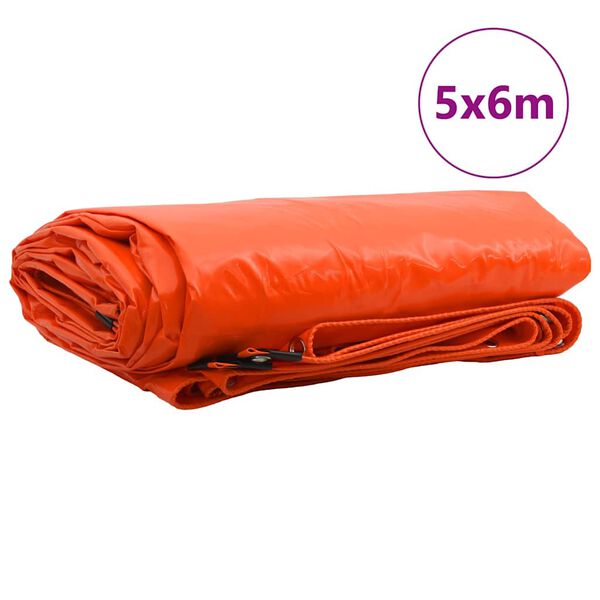 vidaXL Tarps 650g / m&sup2; Oranža 5 x 6 m Audekls ar PVC pārklājumu