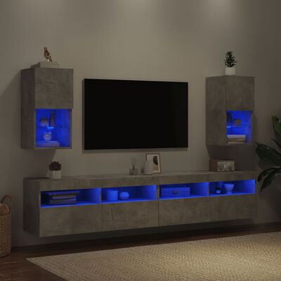 vidaXL TV galdiņi ar LED lampiņām, 2 gab., 30,5x30x60cm, betona pelēki