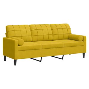 vidaXL trīsvietīgs dīvāns ar spilveniem, dzeltens, 180 cm, samts