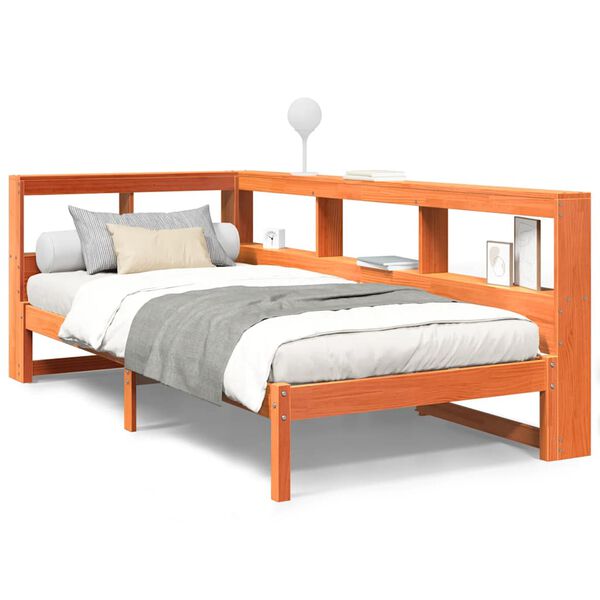 vidaXL gulta ar grāmatu plauktu, bez matrača, 75x190 cm, priede