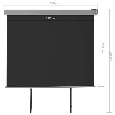 vidaXL balkona sānu markīze, melna, 150x200 cm, daudzfunkcionāla