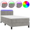 vidaXL atsperu gulta ar matraci, LED, gai&scaron;i pelēks samts, 90x190 cm