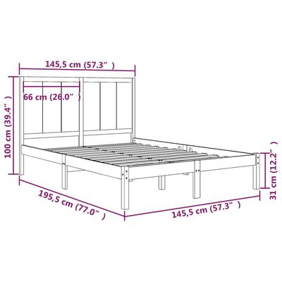 vidaXL gultas rāmis, priedes masīvkoks, 140x190 cm