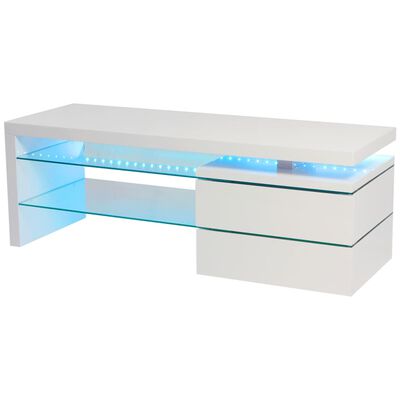 vidaXL TV galdiņš ar LED, 120x42x43 cm, spīdīgi balts