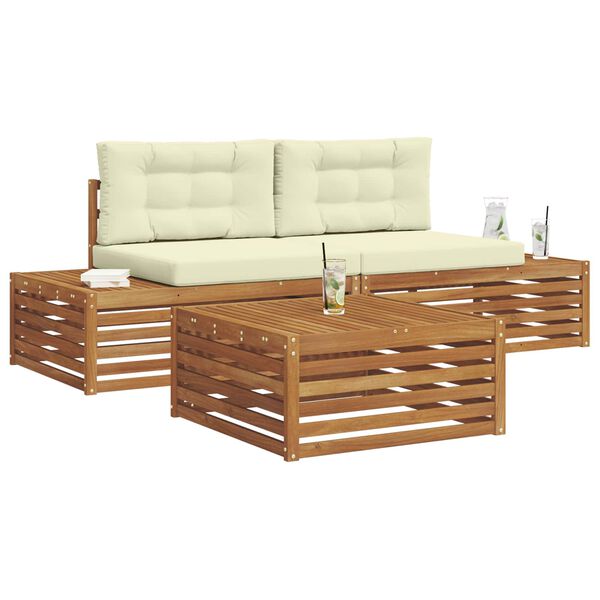 vidaXL Āra dīvānu komplekts ar spilvenu 3 Gabals Dabisks un krējuma