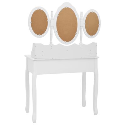 vidaXL spoguļgaldiņš ar tabureti un 3 spoguļiem, balts