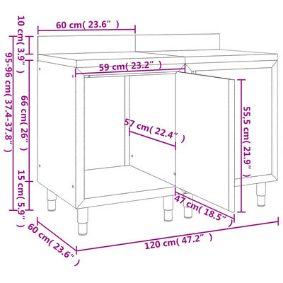 vidaXL virtuves darba galdu/skapīšu komplekts, 120x60x96 cm, tērauds