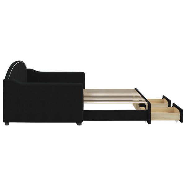 vidaXL izvelkams dīvāns ar atvilktnēm, melns, 90x200 cm, audums