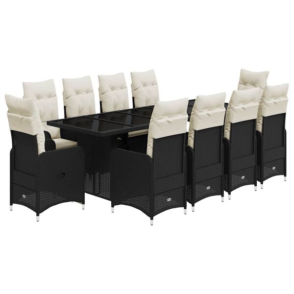 vidaXL 11daļīgs bistro mēbeļu komplekts, matrači, melna PE rotangpalma