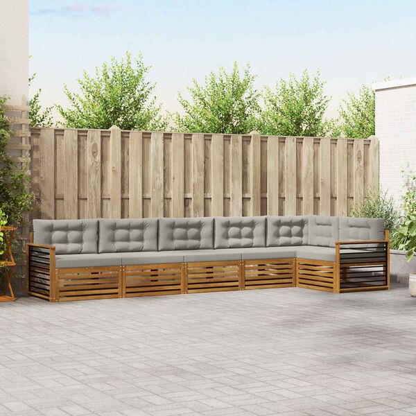 vidaXL Āra dīvānu komplekts ar spilvenu 6 pcs Dabīgs un gai&scaron;i pelēks