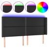 vidaXL gultas galvgalis ar LED, 183x16x118/128 cm, melna mākslīgā āda